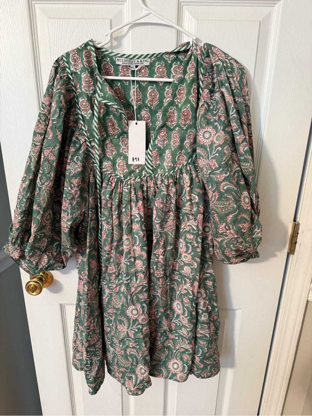Mulberry & King Green and Pink Floral Babydoll Tunic